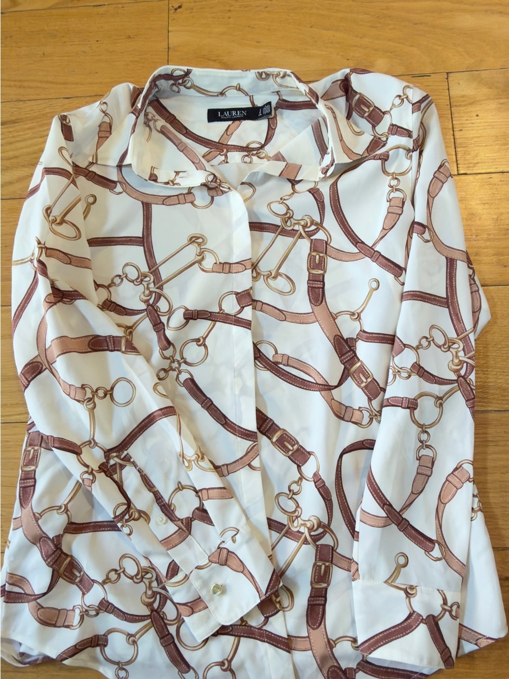 Lauren Ralph Lauren Belting-Print Crepe Shirt Size Small